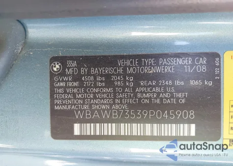 2009 BMW 335I из США, поврежденный, VIN WBAWB73539P045908